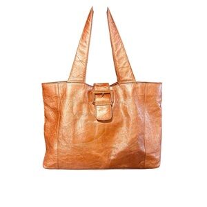 HOBO Metallic Orange/Brown Leather Tote Bag Vintage